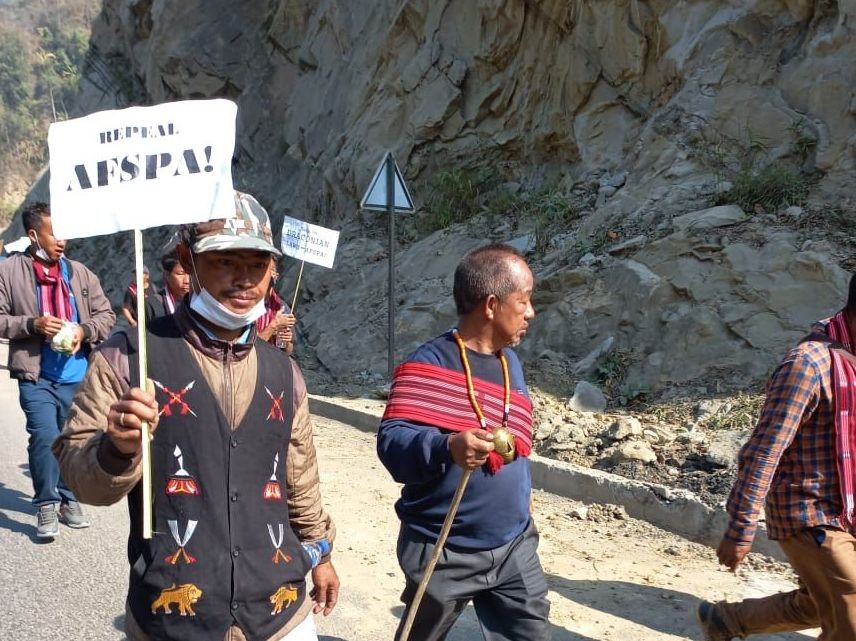 People walking at the March for the Repeal of the AFSPA. The march began on January 10 morning and will end in Kohima on January 11.