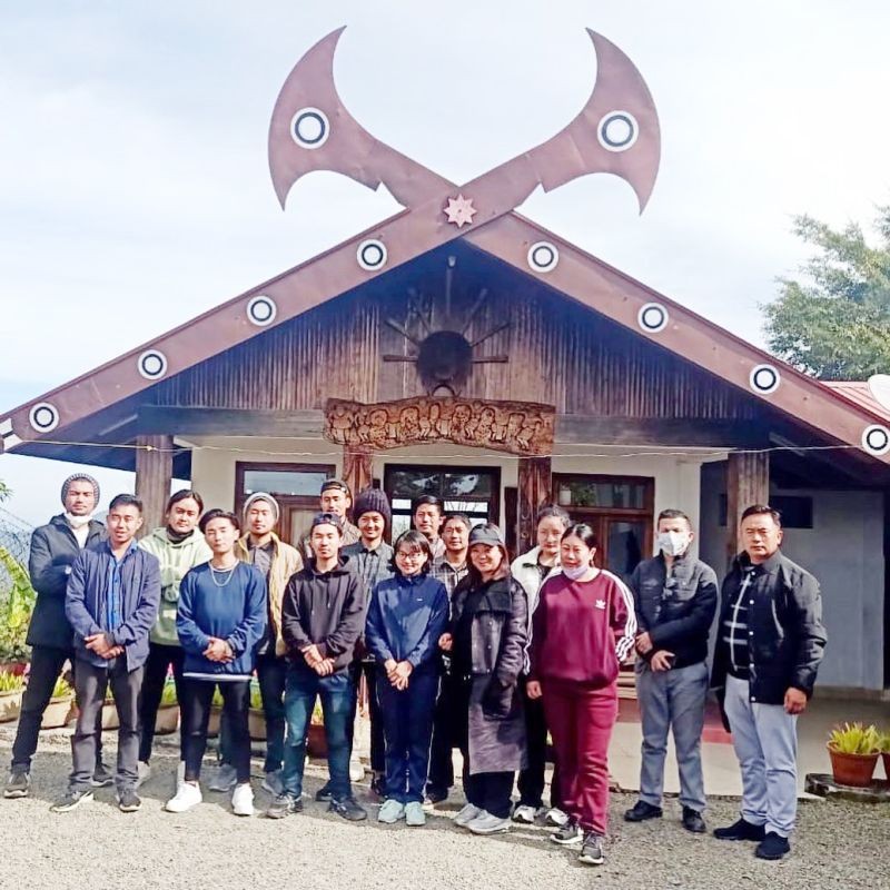 Participants of the Art Residency programme for Task Force for Music and Arts empanelled visual artists at Tuophema village on January 18. (Photo Courtesy: TaFMA)