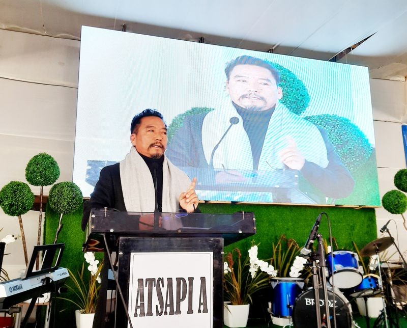 Nagaland Advisor for Tourism, Art and Culture H Khehovi Yepthomi addressing the youth conference at Suruhuto.