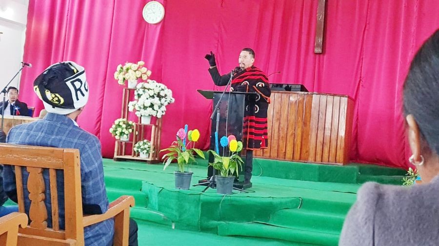 Advisor H Khehovi Yeputhomi addressing the 24th session of Suruhuto/Asuto area VDB and VCC conference held at Achikuchu village on February 3.