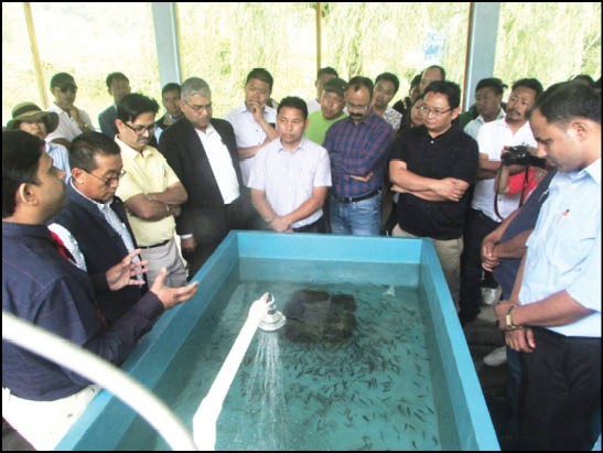 Senti Ao, commissioner and secretary for Fisheries & Aquatic Resources and Dr. Debajit Sharma, director ICAR- DCFR with others during the inauguration of Trout Hatchery and Raceways at Dzüleke village on May 13. (Morung Photo)