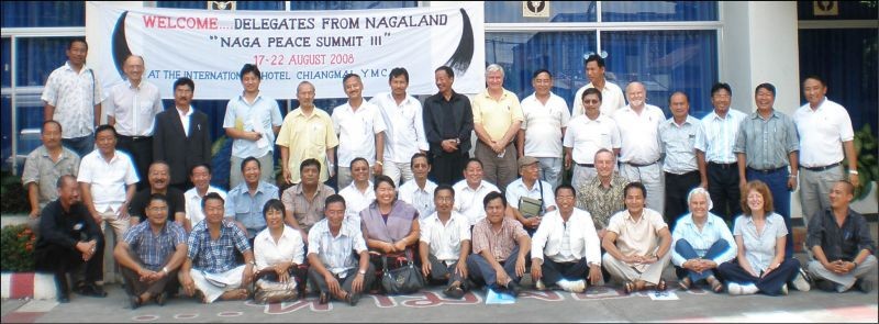 In this August 2008 File Photo, members of the various Naga political groups, tribe organisations, Conciliation Group of the Quakers, Britain, Baptist Peace Fellowship of North America and Forum for Naga Reconciliation are seen here after the Third Chiang Mai meeting. After two round of quiet diplomacy, the Third Chiang Mai meeting issued its first public statement where the groups expressed their commitment to the Naga Reconciliation process.