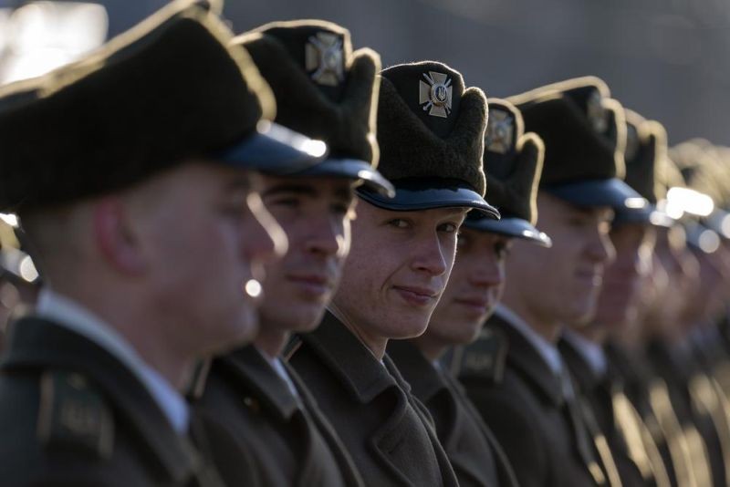 Honor guard soldiers attend a ceremony to mark the anniversary of the withdrawal of Soviet troops from Afghanistan, in Kyiv, Ukraine on February 15. (AP Photo)