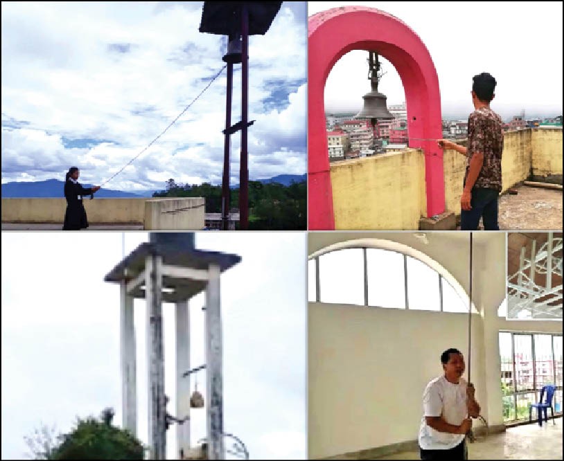 In this collage photo, people from various parts of ‘Naga-land’ are seen ringing church’s bells on June 13 in solidarity with the FNR’s call to mark the 10th Anniversary of the signing of the Covenant of Reconciliation signed on June 13, 2009, and further commitment to the Covenant. (Morung Photo)
