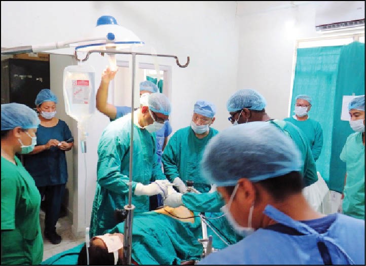 Medical team during a surgery process conducted as part of the free Gasless Laparoscopic surgery at Community Health Centre Medziphema. (DIPR Photo)