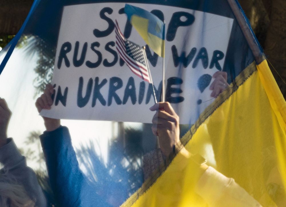 Santa Monica: People protest the Russian invasion of Ukraine at a demonstration in Santa Monica, Calif, Friday, Feb. 25, 2022. AP/PTI