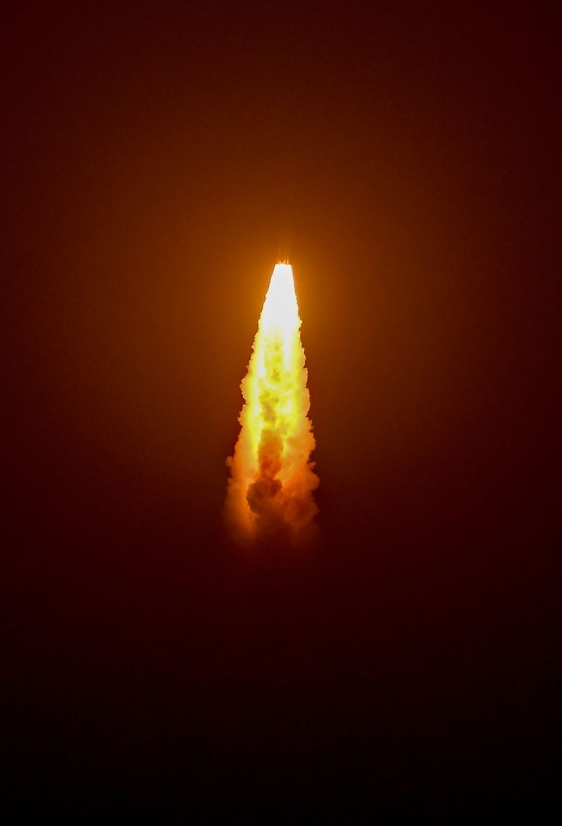 Indian Space Research Organisation (ISRO) launches Polar Satellite Launch Vehicle PSLV C52 carrying orbit earth observation satellite EOS-04 and two other small satellites from the First Launch Pad of Satish Dhawan Space Centre, at Sriharikota in Andhra Pradesh on February 14, 2022. (PTI Photo)