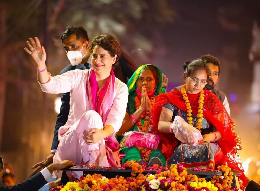 Unnao: Congress General Secretary Priyanka Gandhi Vadra during an election campaign rally for UP polls, in Unnao district. (PTI Photo)(