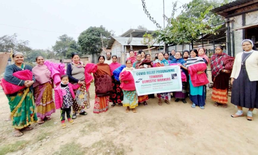 A total of 25 domestic workers were given blankets through the support of Hilton Sisters on February 4. During the programme, Sr Pramila, Coordinator, NDWM Nagaland Region shared on the issues of domestic work focusing on gender based violence. Sr Geeta spoke on the rights and encouraged them to enroll their child in the CRM groups while Vanbeni Yanthan shared on the roles functions and the benefits of having enrolled in the movement and the Union. (Photo Courtesy: NDWM Nagaland Region)