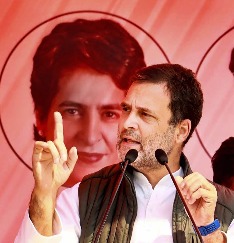 Congress leader Rahul Gandhi addresses the 'Uttarakhandi Swabhiman', for upcoming Uttarakhand Assembly elections, in Manglaur. (PTI Photo)