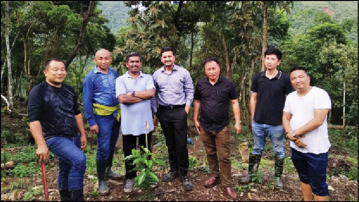 Left – Right: Dr. Menuosietuo Tseikha, DPO, Horticulture, Vibeilietuo Kets, R.Ramakhrishnan, IAS, Dinesh, IPS & others during a recent visit to the coffee farm in Gariphema village.