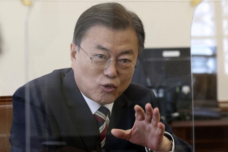 South Korean President Moon Jae-in is pictured at the presidential Blue House in Seoul, South Korea, Tuesday, Feb. 8, 2022. Moon, in his final months in office, has expressed concern over North Korea's expanding weapons program and the possibility it could resume nuclear and long-range missile tests that would revive fears of war in the region. (AP Photo )