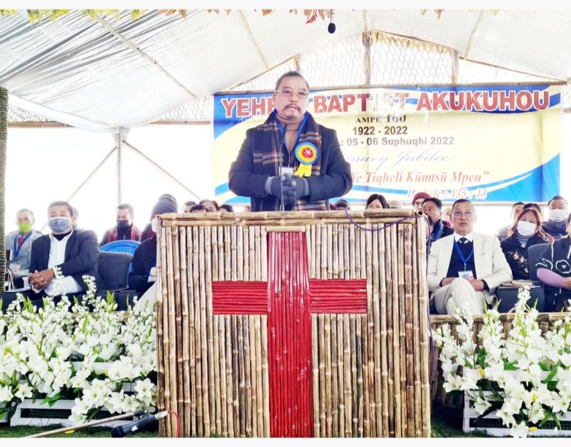 Advisor Khehovi addressing the centenary celebrations at Yehemi village on February 6.