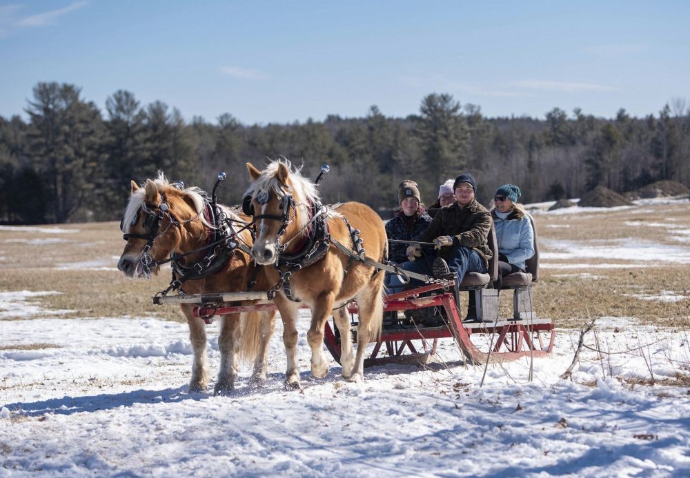 Lisbon: World's Greatest Sleigh Rides, an event organized by The Pejepscot Sno-Chiefs Snowmobile Club and Farmers Draft Horse, Mule and Pony Club, raised money on Sunday, Feb. 20, 2022, in Lisbon, Maine, for Camp Capella, a summer camp program for individuals with disabilities. Hundreds of children and adults lined up for a horse-drawn sleigh ride over snowy fields. AP/PTI