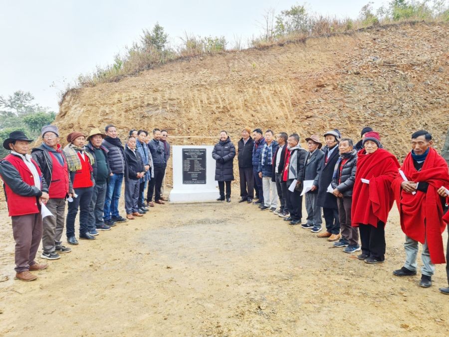 Advisor H Khehovi Yeputhomi with others during the inauguration of the football ground at Suruhuto town on February 1.