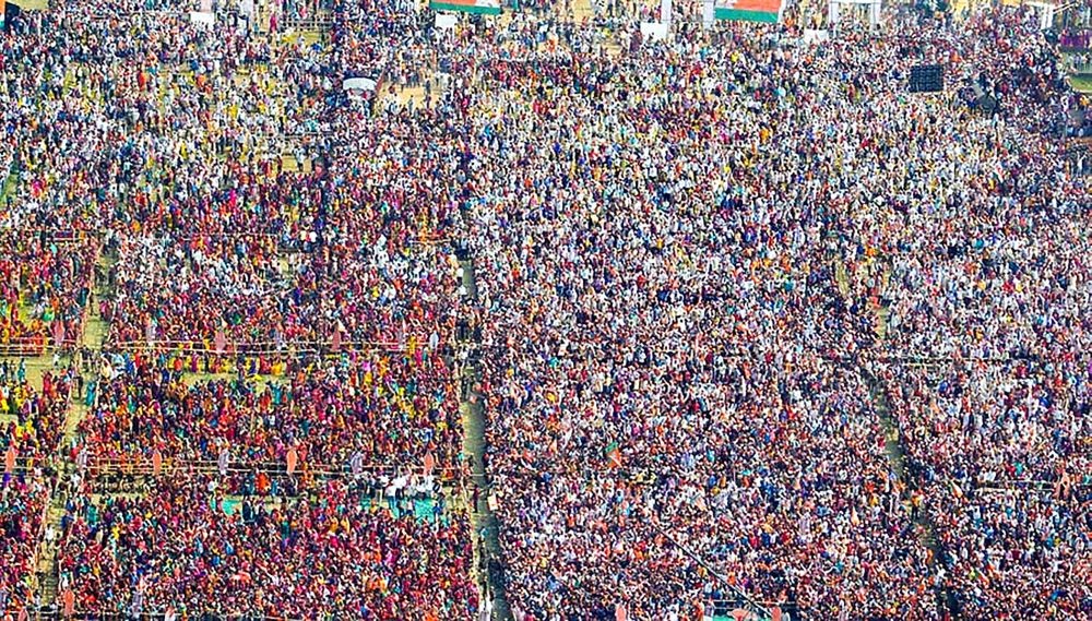 Deoria: Huge crowd during Prime Minister Narendra Modi's public meeting for Assembly polls, in Deoria, Sunday, Feb 27, 2022. (PTI Photo)