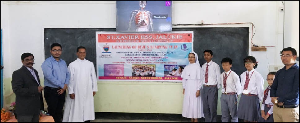 Byju’s NE representative with staff and students of St Xavier Higher Secondary School, Jalukie during the launch event held on June 6. (Photo Courtesy: SXHSS)