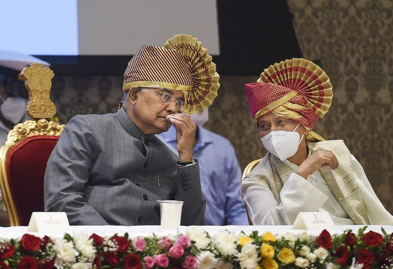 President Ram Nath Kovind with Governor of Maharashtra Bhagat Singh Koshyari during inauguration of newly built Darbar Hall at Raj Bhavan, in Mumbai on February 11, 2022. (PTI Photo)