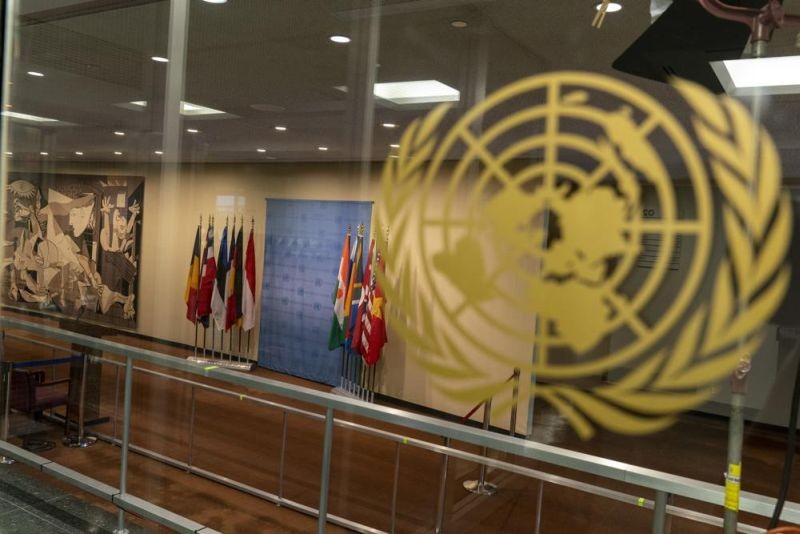 The Security Council stakeout area is closed off to members of the media during the 75th session of the United Nations General Assembly on Sept. 23, 2020, at U.N. headquarters. The United States and its allies clashed with Russia and China in the U.N. Security Council on Monday, Feb. 8, 2022 over the usefulness and impact of U.N. sanctions, which are currently imposed on countries from North Korea to Yemen and Congo as well the al-Qaida and Islamic State extremist groups and their affiliates and supporters. (AP Phot)