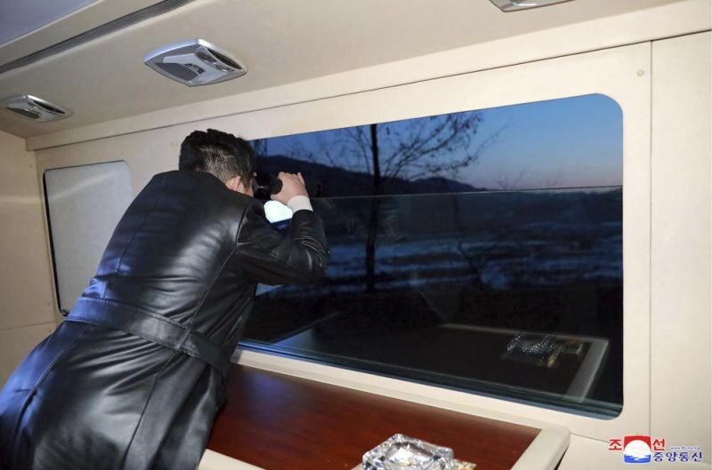 This photo provided by the North Korean government shows North Korean leader Kim Jong Un watches what it says a test launch of a hypersonic missile on Jan. 11, 2022 in North Korea. Independent journalists were not given access to cover the event depicted in this image distributed by the North Korean government. The content of this image is as provided and cannot be independently verified. Korean language watermark on image as provided by source reads: "KCNA" which is the abbreviation for Korean Central News Agency. (AP File Photo)