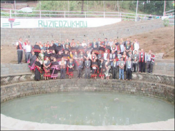 Members of Kenei Peli- 9 and others during the inauguration of renovated Rüziedzükhou on May 25. (Morung Photo)