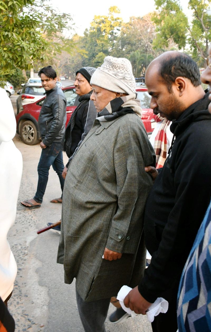Rashtriya Janata Dal chief Lalu Prasad Yadav at morning walk ahead of the special CBI court's verdict on the multi-crore 'Fodder Scam' case, in Ranchi on February 15, 2022. (PTI Photo)