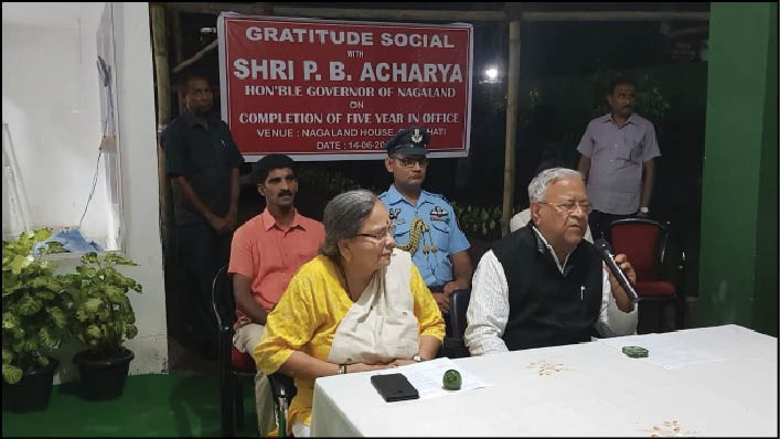 Governor of Nagaland, PB Acharya with his wife during the gratitude social on his completion of 5 years in office which was held at Nagaland House, Guwahati on June 14. (Photo Courtesy: PRO to Governor)
