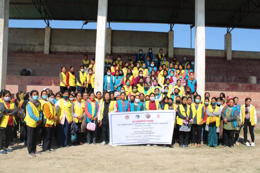 ASHA and Anganwadi workers and officials during the orientation cum training programme on POCSO & PCPNDT Act for Anganwadi & Asha workers held in Longleng on February 15. (DIPR Photo)