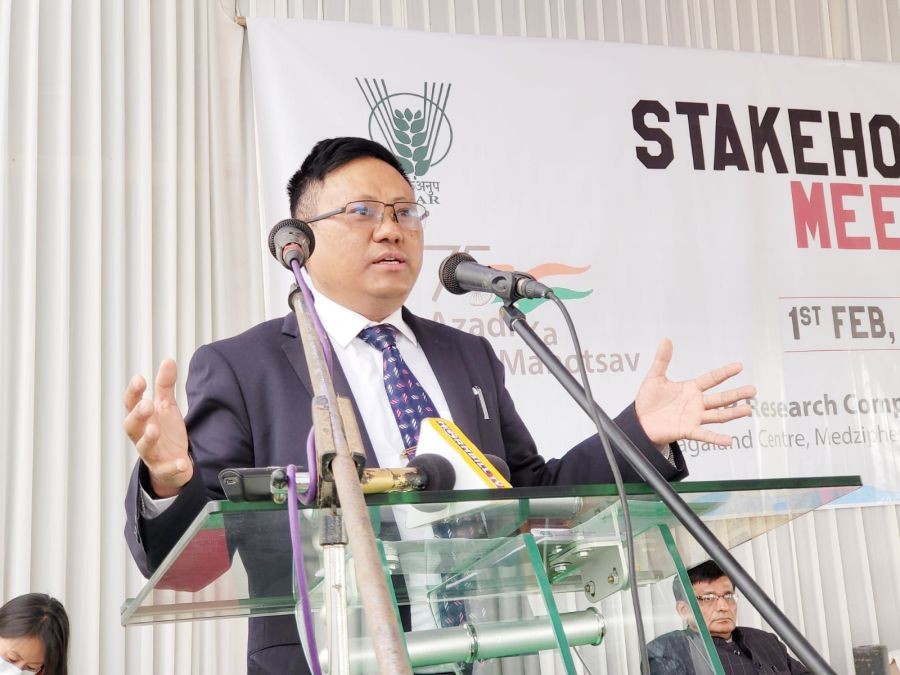 APC, Nagaland, Y Kikheto Sema, IAS addressed the inaugural session of stakeholders meeting at ICAR, Jharnapani on February 1. (DIPR Photo)