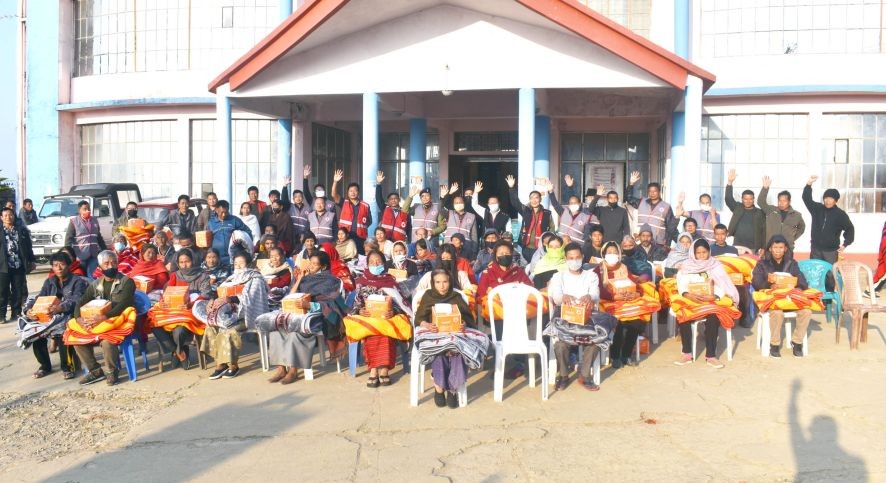 The IRCSN team distributing blankets and hygiene-kits to the villagers in Longleng. (Photo Courtesy: IRCSN)