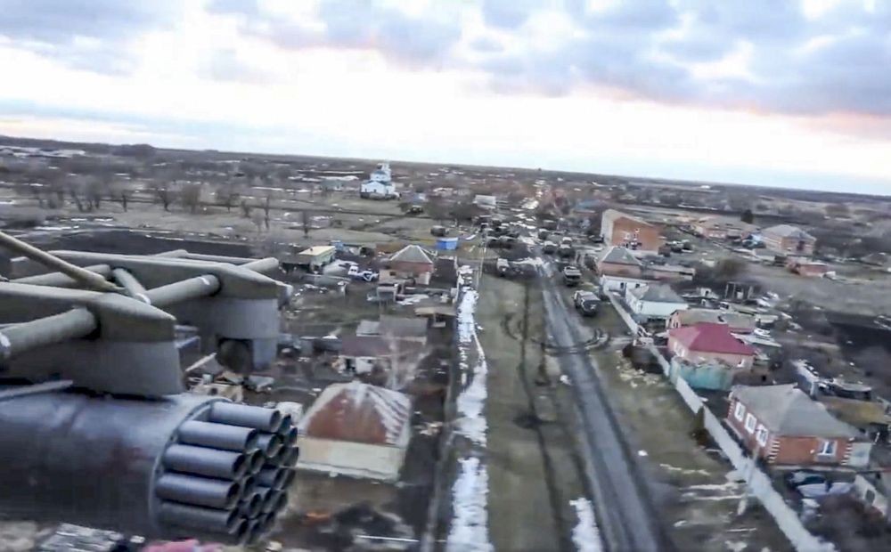 Ukraine: This image taken from video released by Russian Defense Ministry Press Service on Tuesday, March 1, 2022, shows a view from the window of a Russian military helicopter as it flies over an undisclosed location in Ukraine. On Day 7 of the Russia-Ukraine conflict, Russia continued its attacks on crowded Ukrainian cities and a lengthy convoy of Russian tanks and other vehicles advanced slowly toward the capital of Kyiv. AP/PTI(