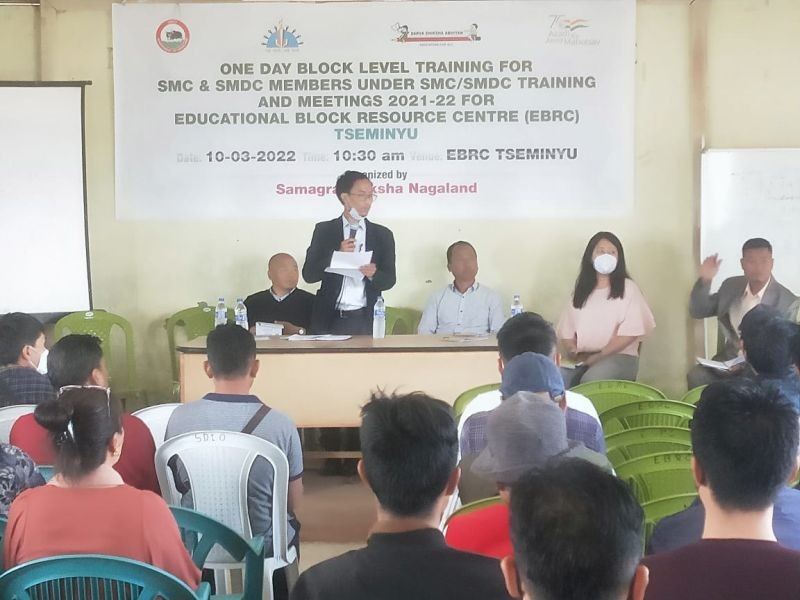A one-day block level training for SMCs and SMDCs held at Educational Block Resource Centre Training Hall, Tseminyu on March 10.