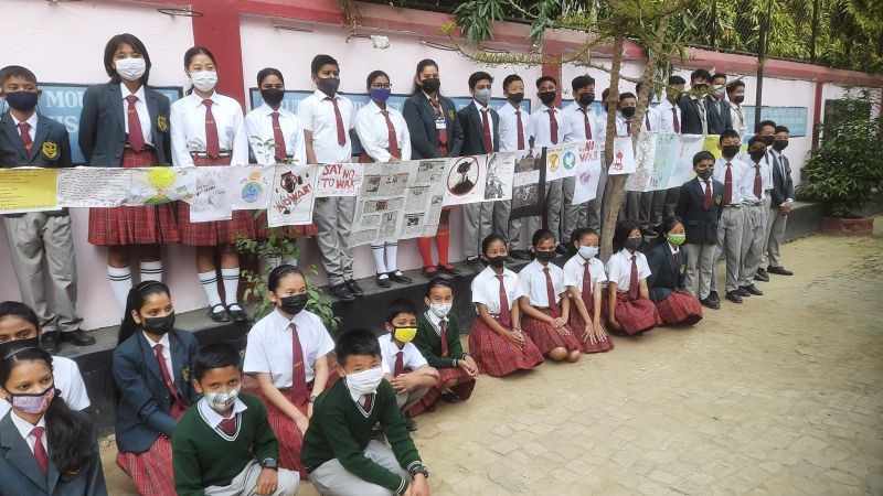 MGM HSS students take part in poster campaign against all form of war and aggression in the world.