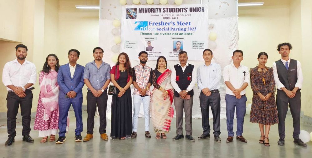 Minority Students’ Union (MSU) Dimapur organised 2nd fresher’s meet cum social parting on March 12 with Bishnu Bhattacharjee, President, Minority Wing, Central, Nagaland as chief guest along with Sarat Thangjam, President, Dimapur Meetei Council and student leaders from different union. MSU, President, Anjali Devi and General Secretary, Md Abdul Sahid spearhead the event under the theme “Be a voice not an echo”. Performance of cultural show by students and guest artists were the main highlights. The winner of Mr and Miss Freshers were Saurav Debnath and Jessica Kalita respectively. (Photo Courtesy: MSU Dimapur)