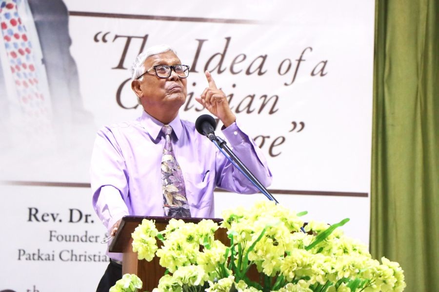 Rev Dr Tuisem A Shishak, the Founder and Principal Emeritus of Patkai Christian College (Autonomous) speaks during the inaugural of ‘Tuisem A Shishak Annual Lecture’ on March 19. (Photo: DMCC, PCC)