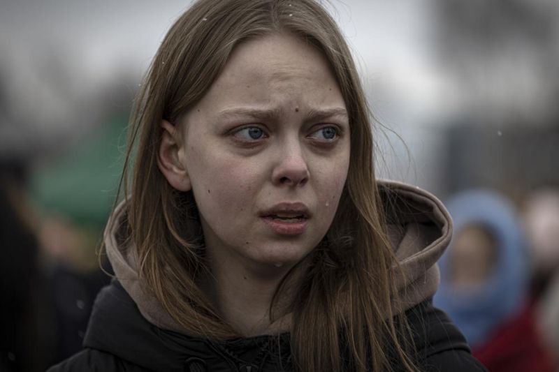A refugee cries shortly after crossing at the Medyka border crossing in Poland on Saturday March 5, 2022. The number of Ukrainians forced from their country since the Russian invasion has been increasing on a daily basis. (AP Photo)