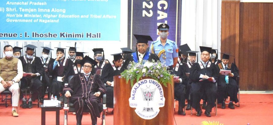 Governor Prof Jagdish Mukhi addressing the 5th convocation of Nagaland University, Lumami held on March 17. (Morung Photo)