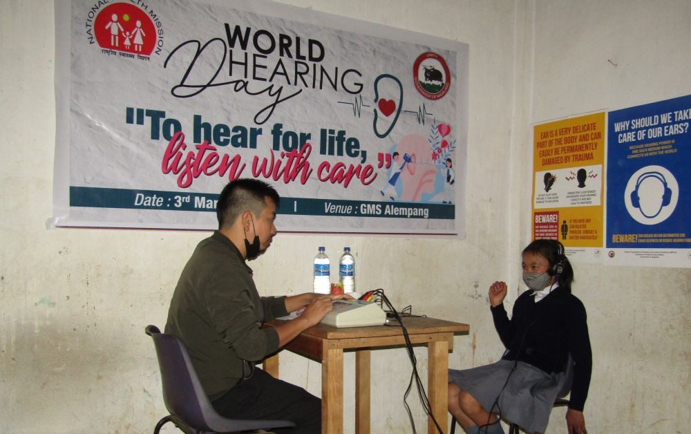 Screening test and medical checkup during the World Hearing Day at Government Middle School, Alempang ward, Mokokchung on March 3.