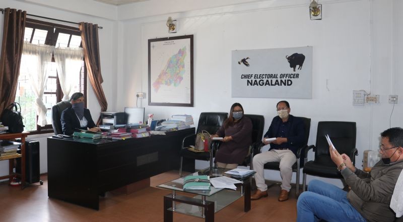 Review meeting for the conduct of Biennial Election to the Council of States (Rajya Sabha), 2022 held in the CEO Nagaland office chamber on March 11.