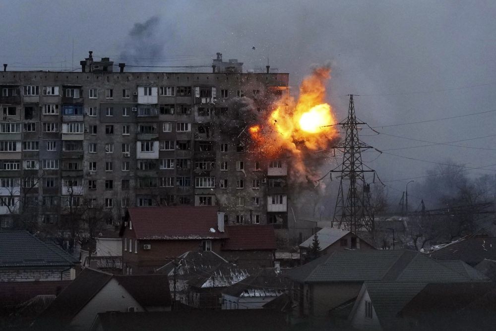Mariupol: An explosion is seen in an apartment building after Russian's army tank fires in Mariupol, Ukraine, Friday, March 11, 2022. AP/PTI