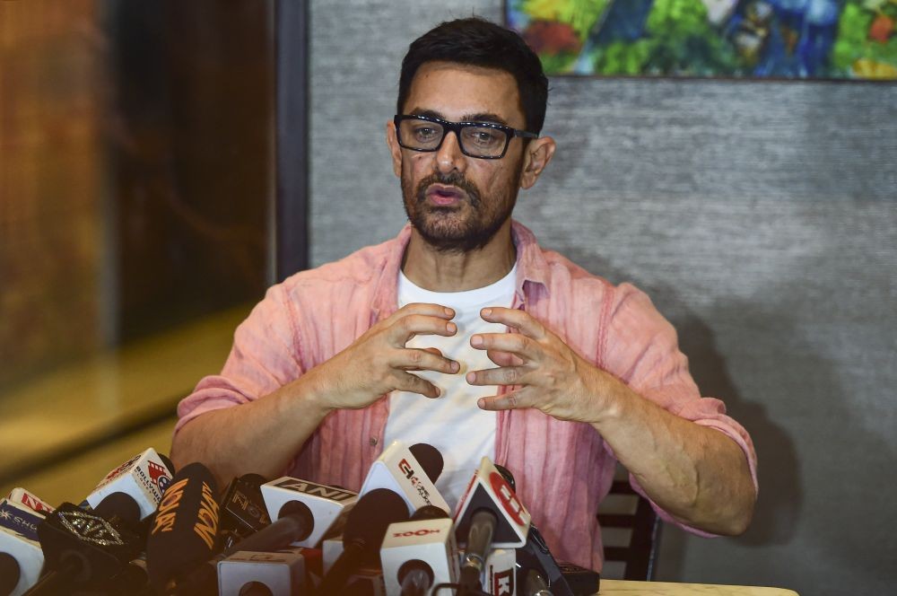 Mumbai: Bollywood actor Amir Khan interacts with the media during a press conference, on the occasion of his birthday, in Mumbai, Monday, March 14, 2022. (PTI Photo/Shashank Parade)