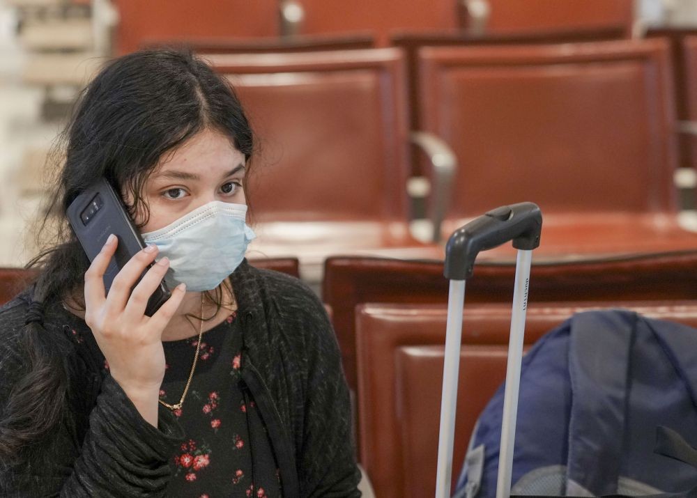 Mumbai: One of the Indian nationals, evacuated from crisis-hit Ukraine, upon her arrival at the airport in Mumbai, Tuesday, March 1, 2022. The seventh Operation Ganga flight carrying 182 Indian nationals stranded in Ukraine landed at the Mumbai airport from Romania’s Bucharest. (PTI Photo/Kunal Patil)