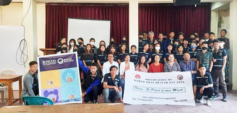Dignitaries with participants during state-level World Oral Health Day 2022 observation at Kros College, Kohima on March 20. (Morung Photo)