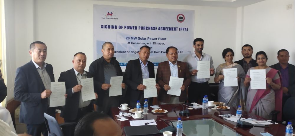 Representatives of Nagaland Government and Halo Energie Pvt Ltd during the signing of an agreement to set up the State’s first Greenfield solar power project at Hotel Vivor, Kohima on March 10. (Morung Photo)
