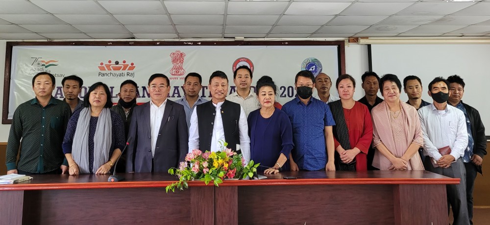 Neposo Theluo and others during the observance of National Panchayati Raj Day 2022 in Kohima on April 24. Morung Photo