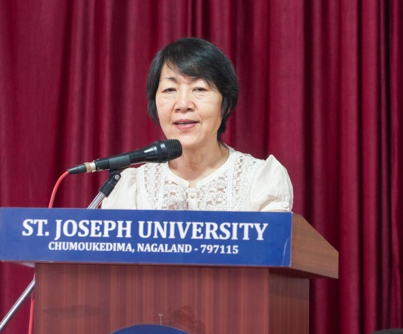 Dr Easterine Kire during the 'Interactions Series' hosted by the Department of English, St Joseph University, Chümoukedima on April 18.