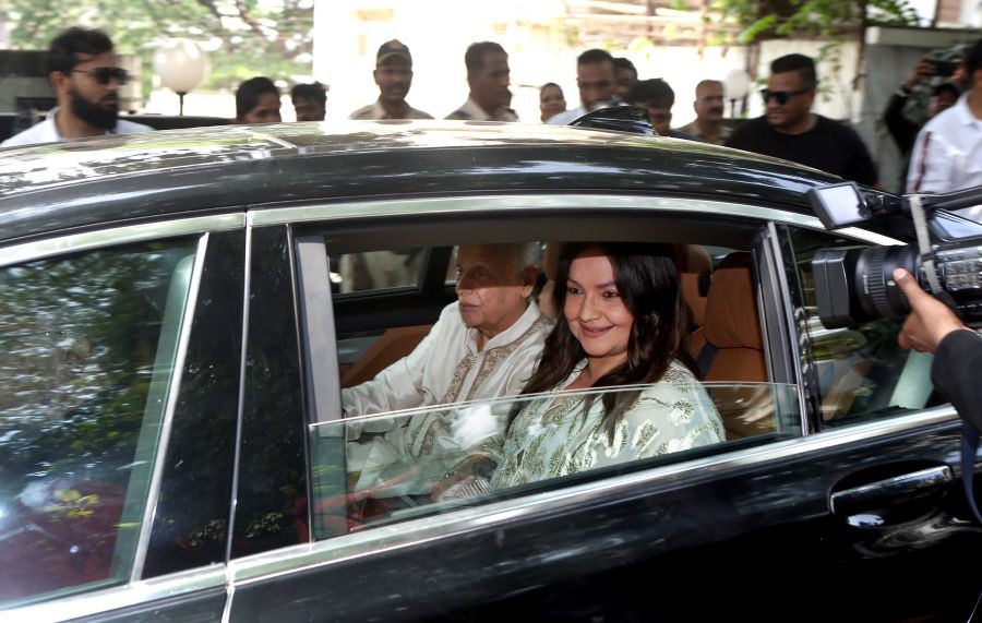 Mumbai: Filmmaker Mahesh Bhatt and Pooja Bhatt leave after attending the wedding of bollywood actors Ranbir Kapoor and Alia Bhatt, in Mumbai, Thursday, April 14, 2022. (PTI Photo)