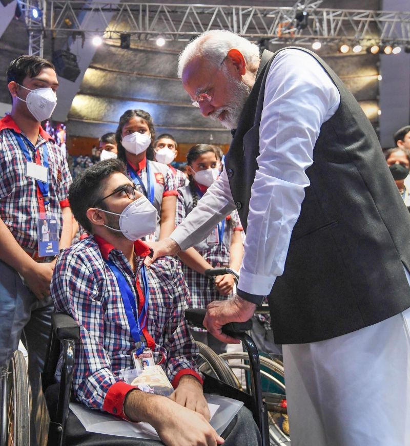 Prime Minister Narendra Modi interacts with students during the 'Pariksha Pe Charcha' programme, in New Delhi. (PTI Photo)