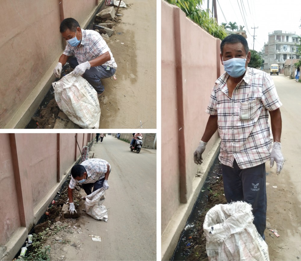 Toshimeren Pongen is a resident of Ura Villa colony. Today, he was seen cleaning the streets and drainages starting from Imkonglenden entrance gate towards Ura Village entrance gate.  He shares that he voluntarily collects the waste items that people throw on the streets, occasionally.  ‘It is up to us to decide whether we want to live in a clean environment or not,’ he says. (Morung Photo)