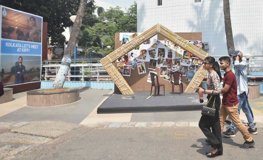 Kolkata: Visitors at Nandan on the eve of 27th Kolkata International Film Festival in Kolkata, Sunday, April 24, 2022. (PTI Photo/Swapan Mahapatra)